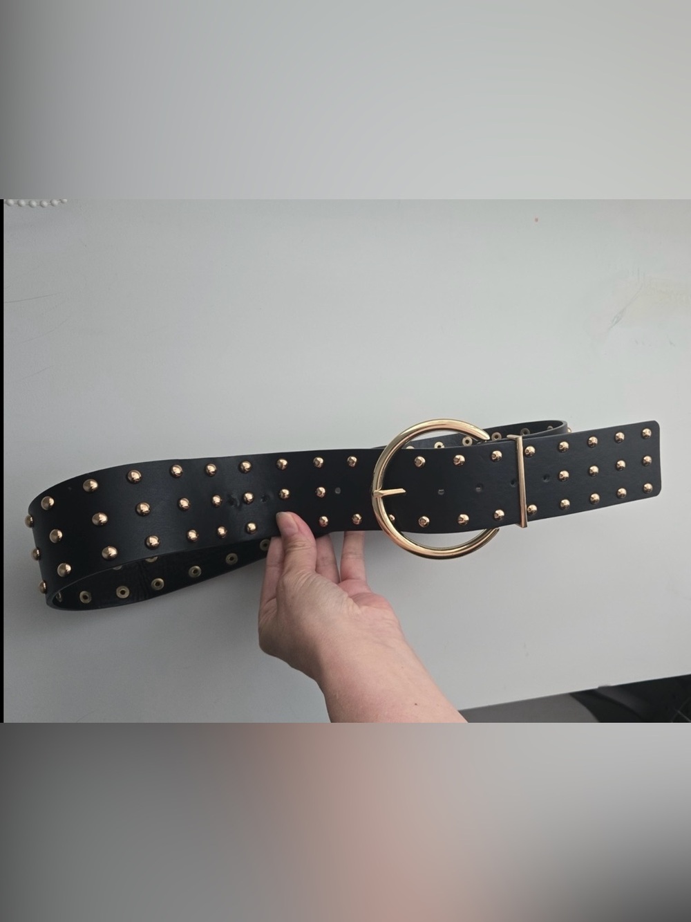 ZARA Wide Studded Belt Women’s Black Gold Circle Faux Leather Waist Embellished